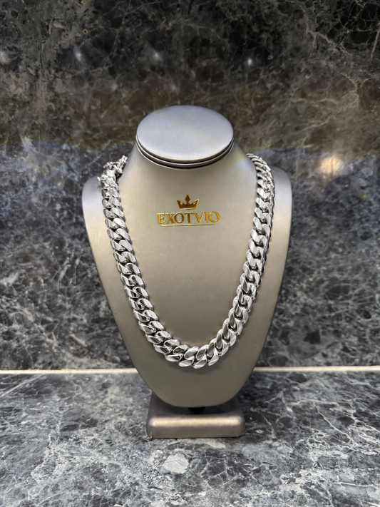 14mm Miami Cuban Link Chain — Plain Silver finish color visualization