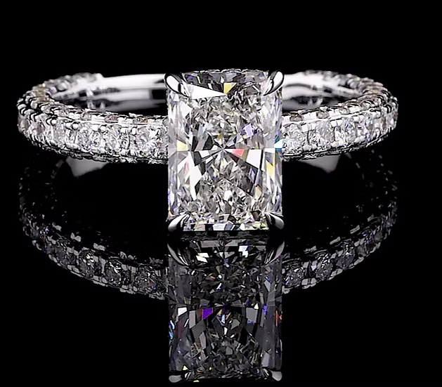 VS Radiant-Cut Lab-Grown Diamond Under Halo 3-Row Micro Pave Ring