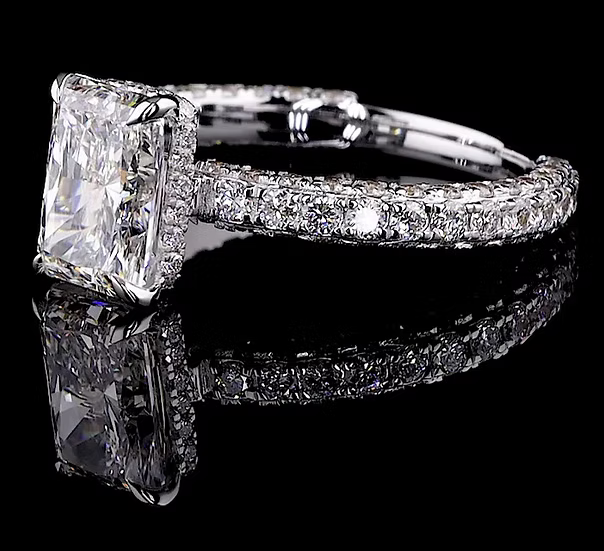 VS Radiant-Cut Lab-Grown Diamond Under Halo 3-Row Micro Pave Ring