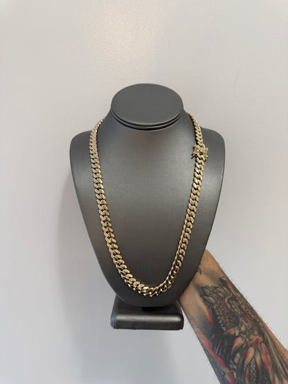 Exotvio 10mm Miami Cuban link chain handmade in .999 silver with Real 14K Gold Bonded finish.
