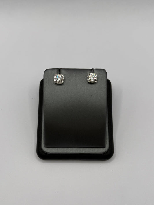 VVS Halo Moissanite Stud Earrings – Cushion Frame
