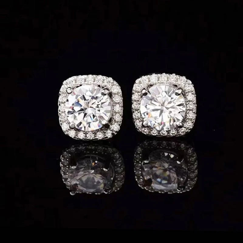 VVS Halo Moissanite Stud Earrings – Cushion Frame
