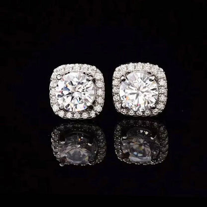 VVS Halo Moissanite Stud Earrings – Cushion Frame