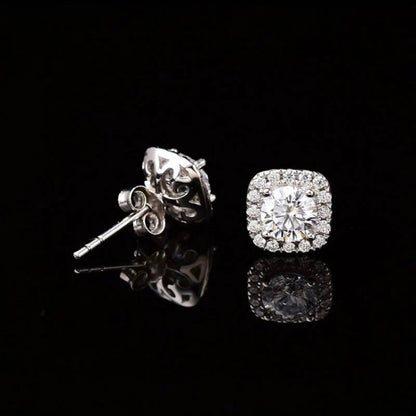 VVS Halo Moissanite Stud Earrings – Cushion Frame