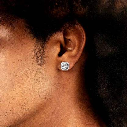 VVS Halo Moissanite Stud Earrings – Cushion Frame