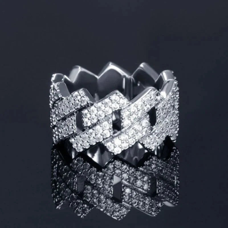 Double Row VVS Cuban Link Ring 18k Gold Plating