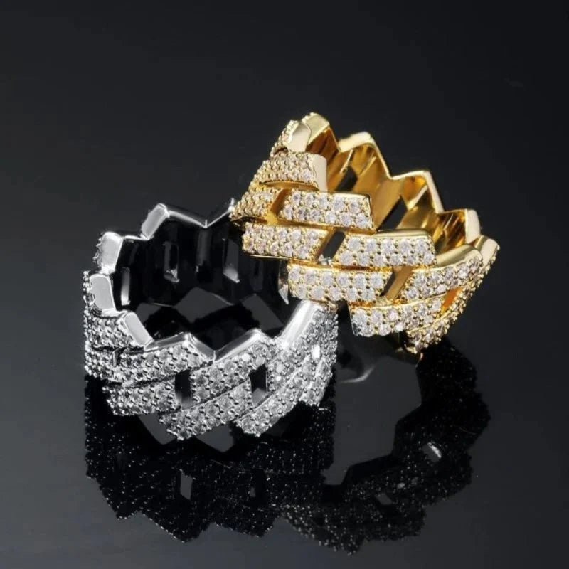 Double Row VVS Cuban Link Ring 18k Gold Plating