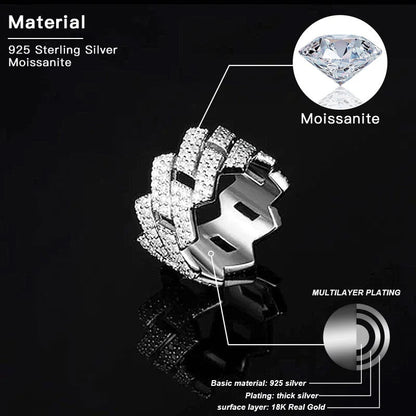 Double Row VVS Cuban Link Ring 18k Gold Plating