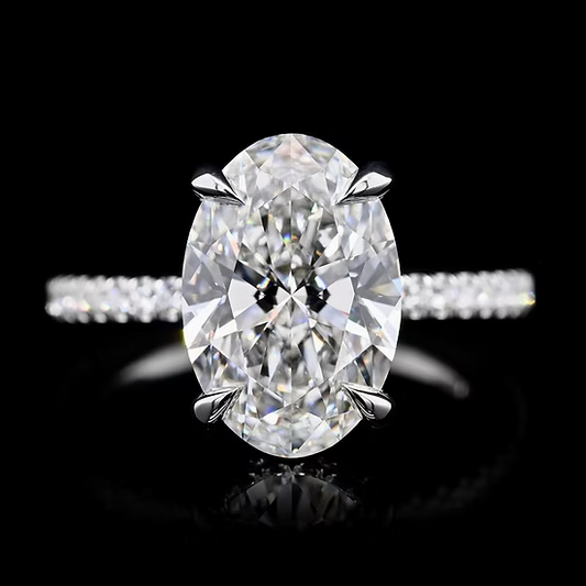 3ct Oval VVS Moissanite Hidden Halo Set in Sterling Silver