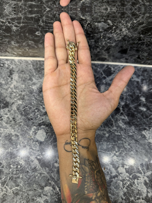 Exotvio 10mm Miami Cuban link bracelet handmade in .999 silver with Heavy 14K Gold Bonded finish.