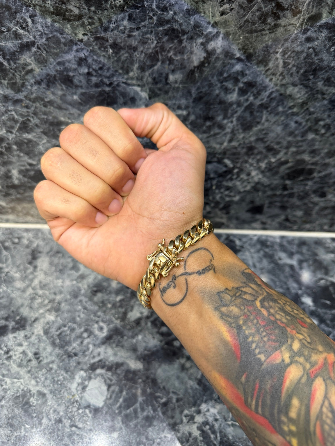 Exotvio 10mm Heavy 14K Gold Bonded Miami Cuban bracelet clasp detail