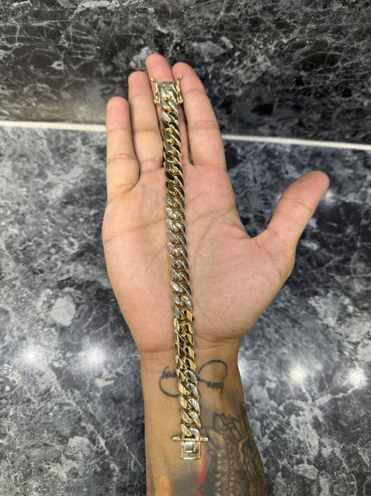 Exotvio 12mm Miami Cuban link bracelet handmade in .999 silver with Heavy 14K Gold Bonded finish.