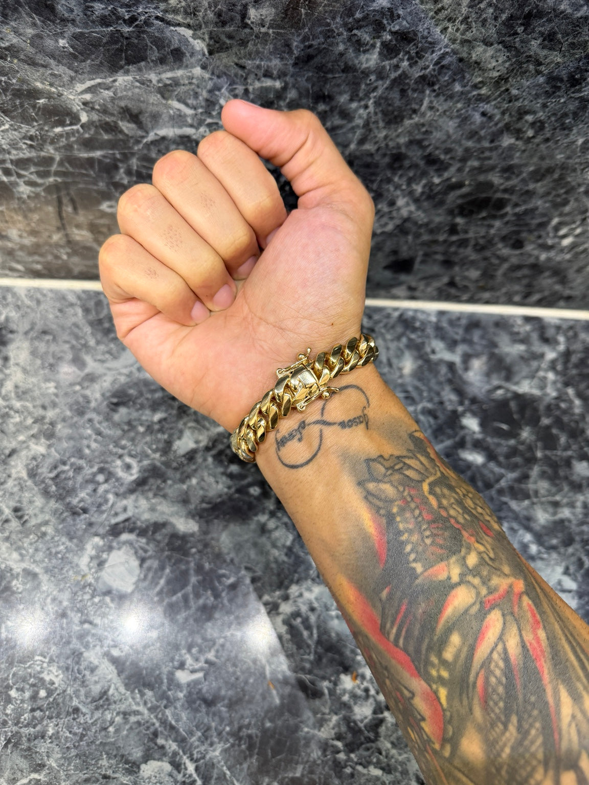 Exotvio 12mm Heavy 14K Gold Bonded Miami Cuban bracelet clasp detail