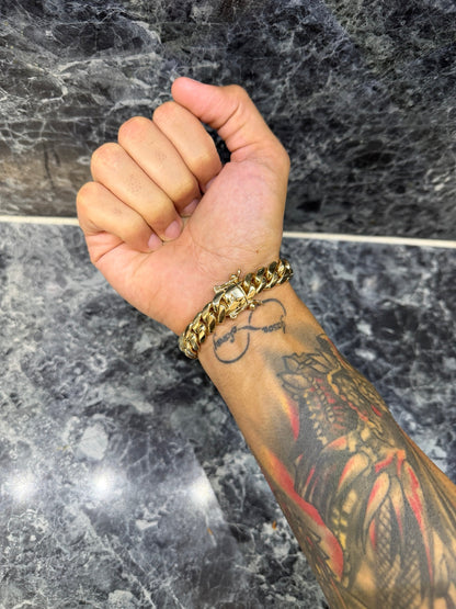 Exotvio 12mm Heavy 14K Gold Bonded Miami Cuban bracelet clasp detail