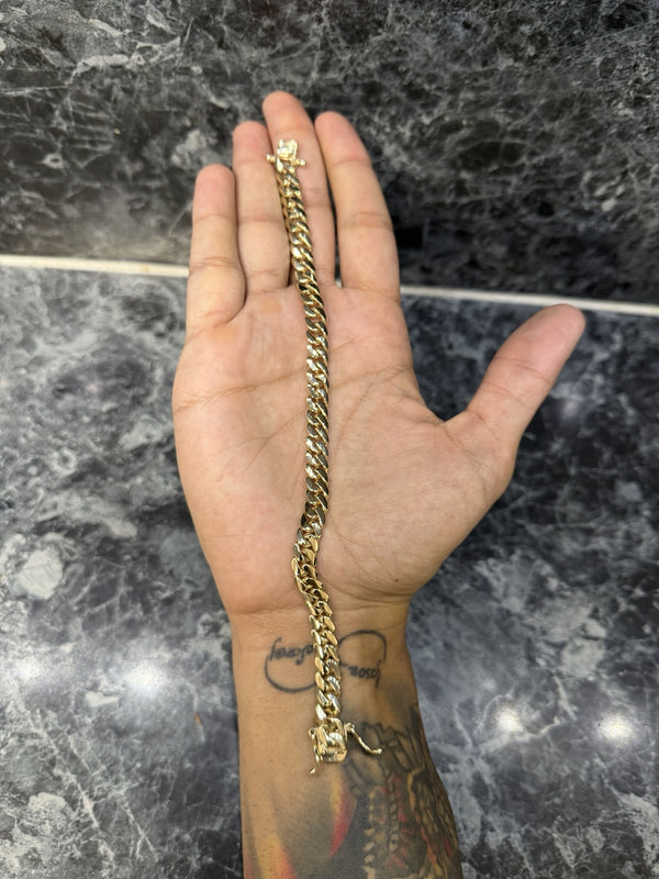 Exotvio 8mm Miami Cuban link bracelet handmade in .999 silver with Heavy 14K Gold Bonded finish.