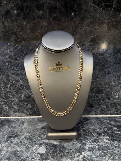 Exotvio 8mm Miami Cuban link chain handmade in .999 silver with Heavy 14K Gold Bonded finish.