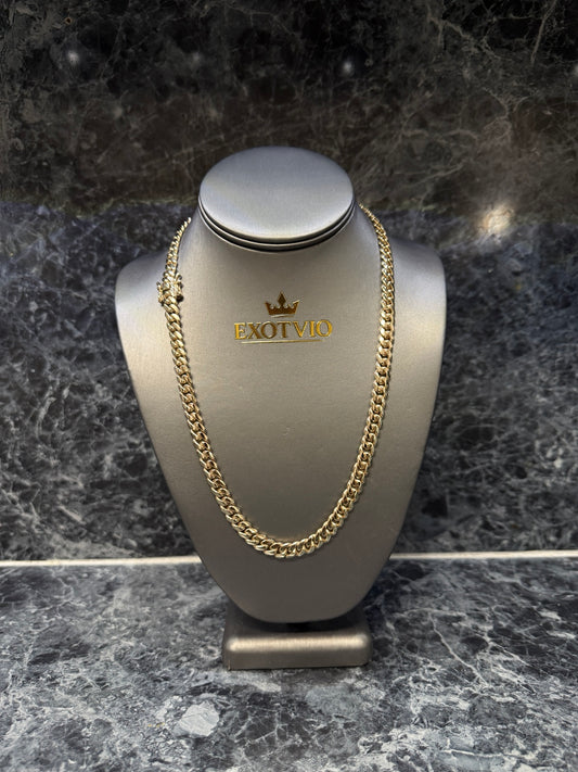 Exotvio 8mm Miami Cuban link chain handmade in .999 silver with Heavy 14K Gold Bonded finish.