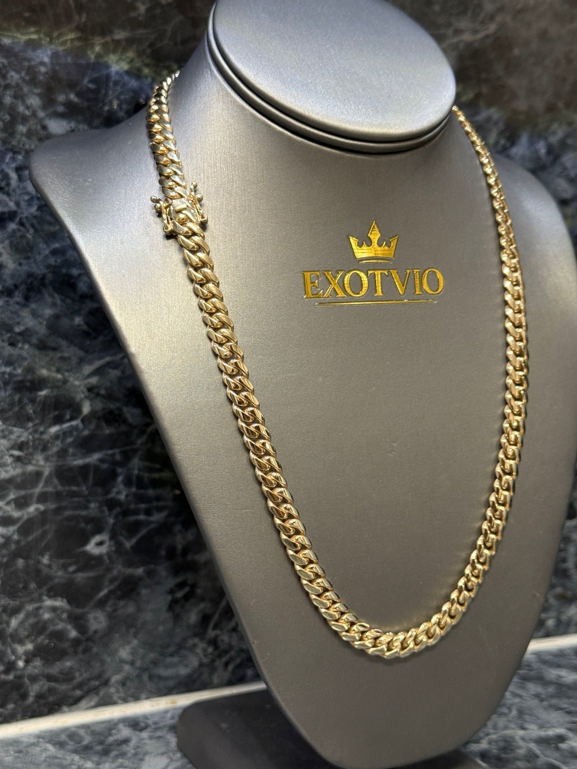 Close-up of Exotvio 8mm Heavy 14K Gold Bonded Miami Cuban link chain