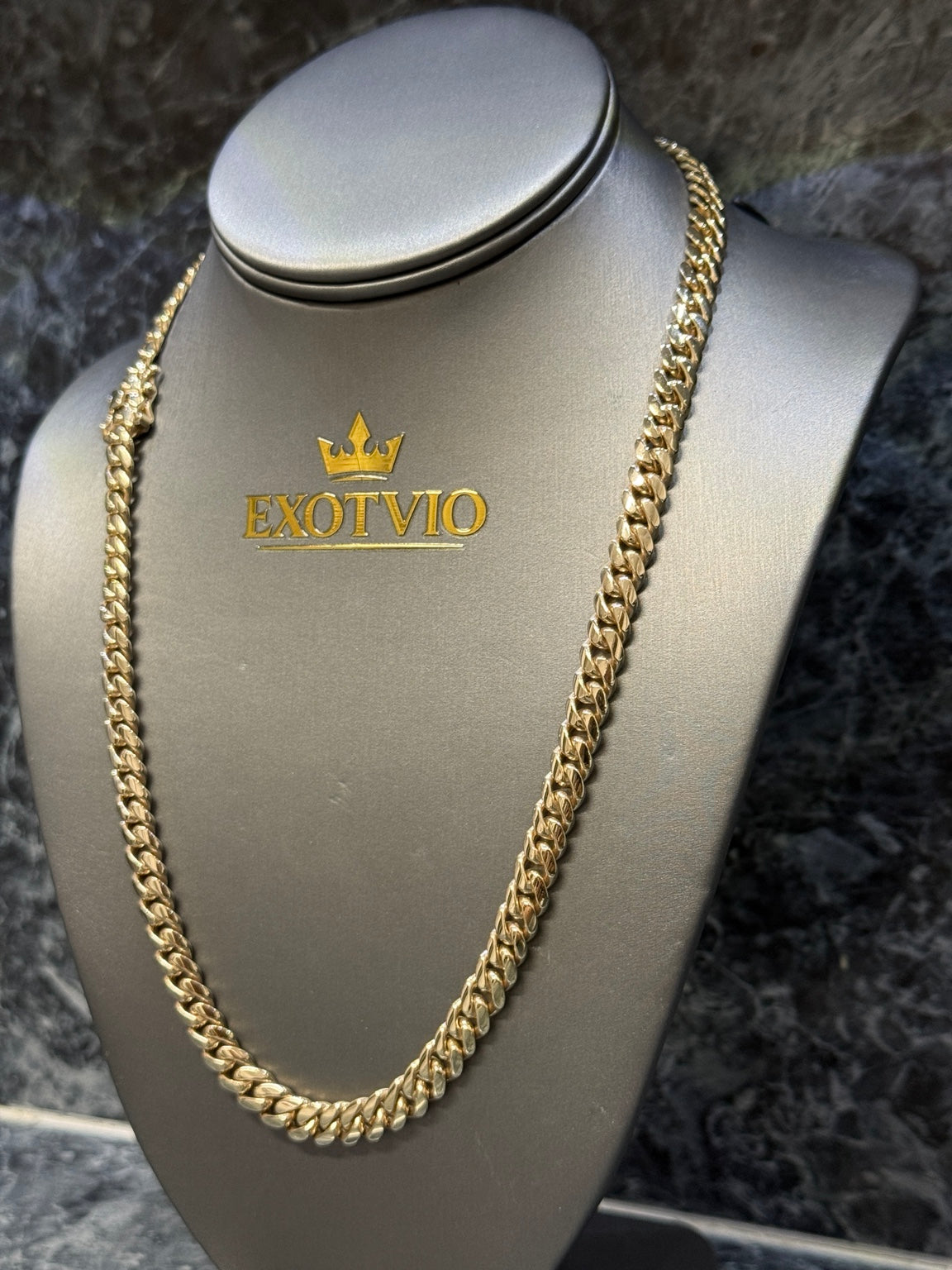 Exotvio 8mm Heavy 14K Gold Bonded Miami Cuban chain side-angle view