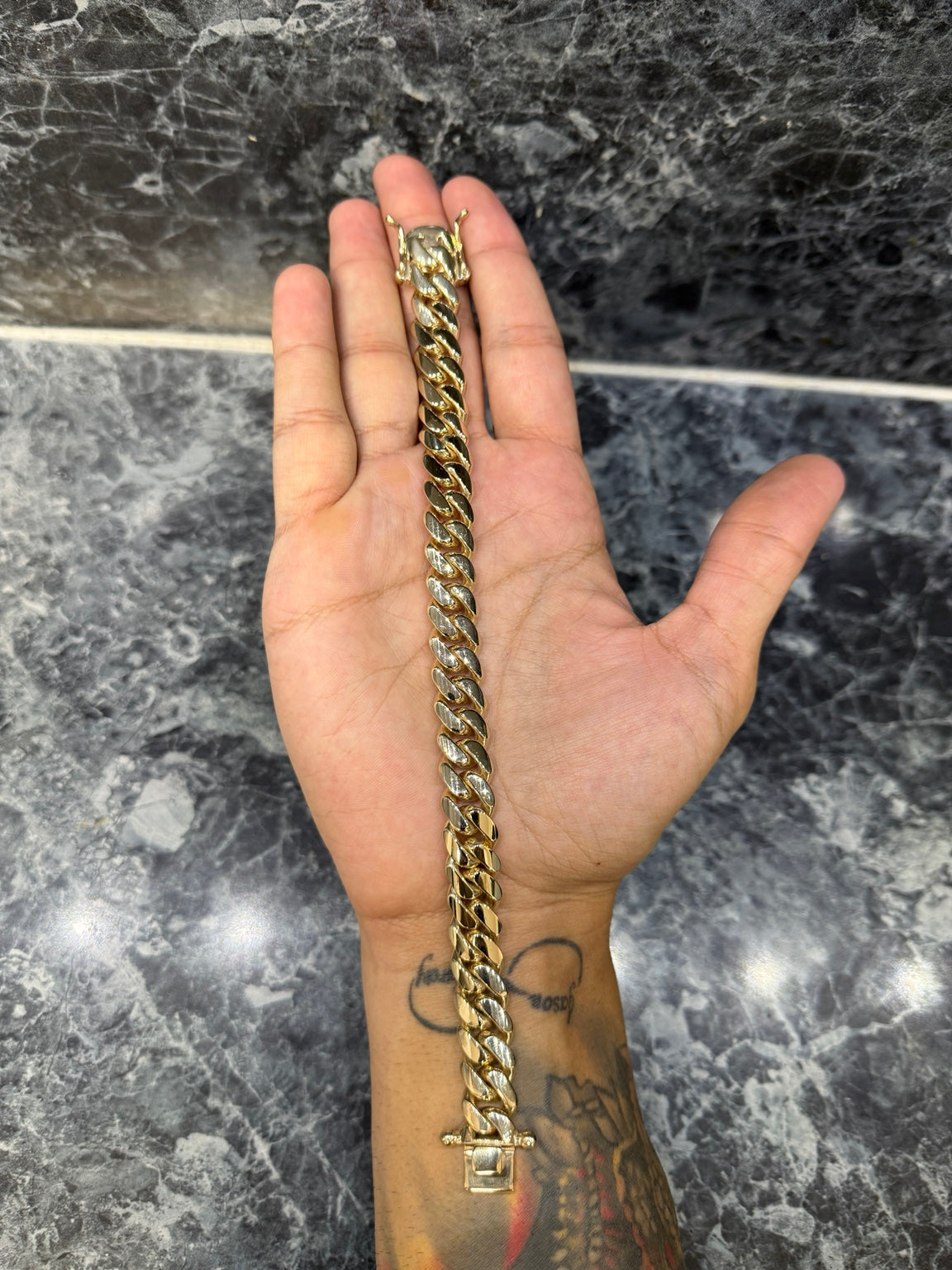 Exotvio 22mm Miami Cuban link bracelet handmade in .999 silver with Heavy 14K Gold Bonded finish.