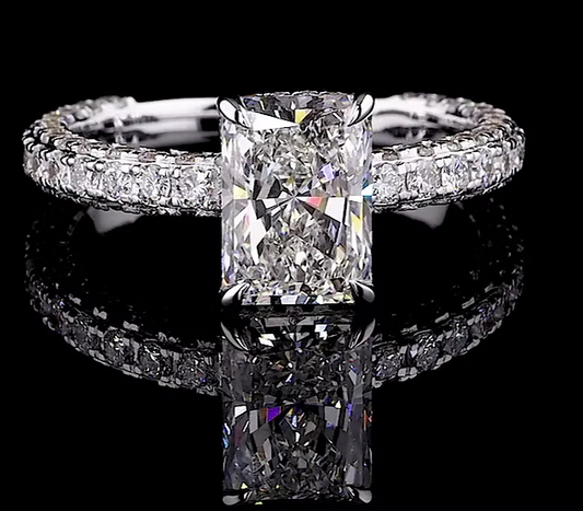 VS Radiant-Cut Lab-Grown Diamond Under Halo 3-Row Micro Pave Ring
