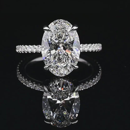 3ct Oval VVS Moissanite Hidden Halo Set in Sterling Silver